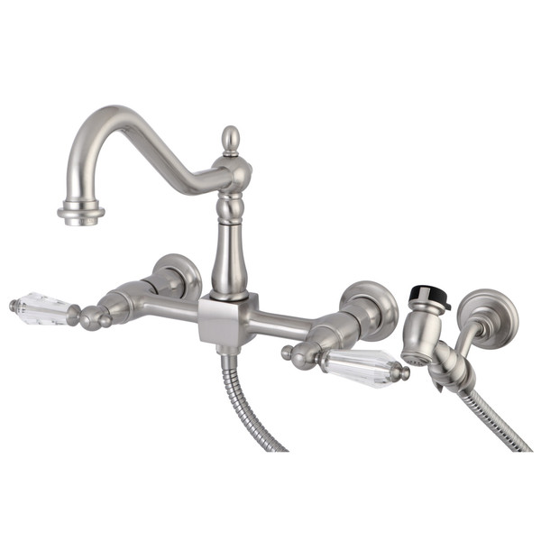 Wilshire KS1248WLLBS 8" Centerset Wall Mount Kitchen Faucet with Brass Sprayer KS1248WLLBS